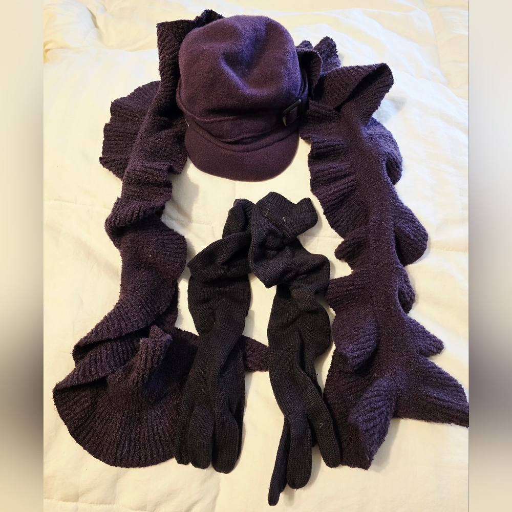 Cozy Purple Hat, Scarve, Gloves